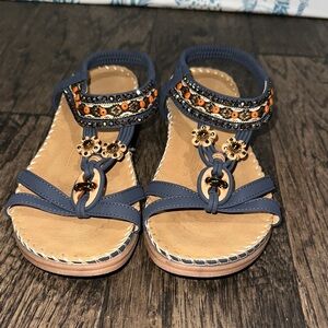 Embellished Blue and Orange Women's Sandals